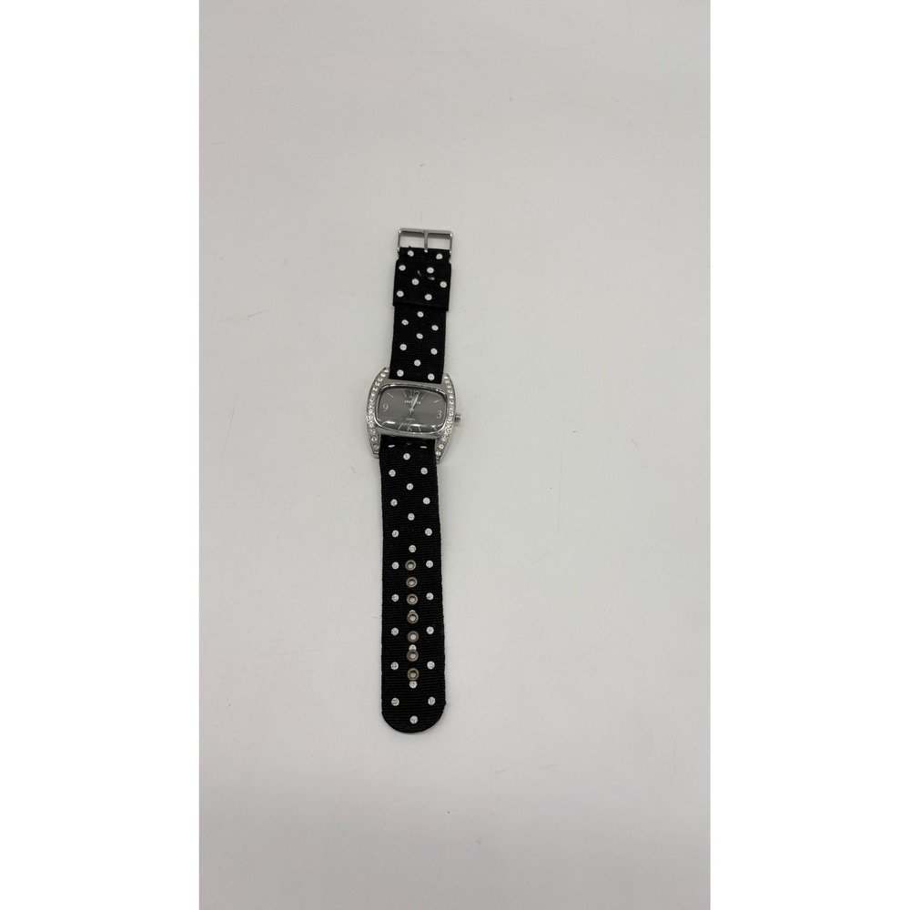 Sahil‎ & Co. Womens Quartz Watch Black Polka Dot Fabric Strap Rhinestone Bezel